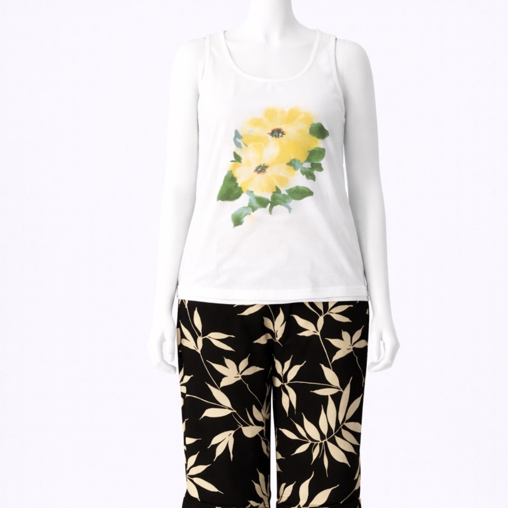 A white top with Capri  pants